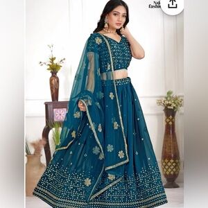 Teal Lehenga Hand Embroidered Set